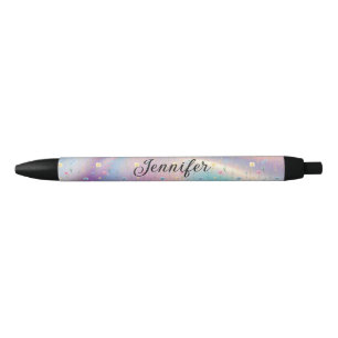 holographic floral personalised stylish girly black ink pen