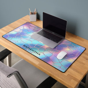 Holographic Foil Background Pattern Monogram Desk Mat