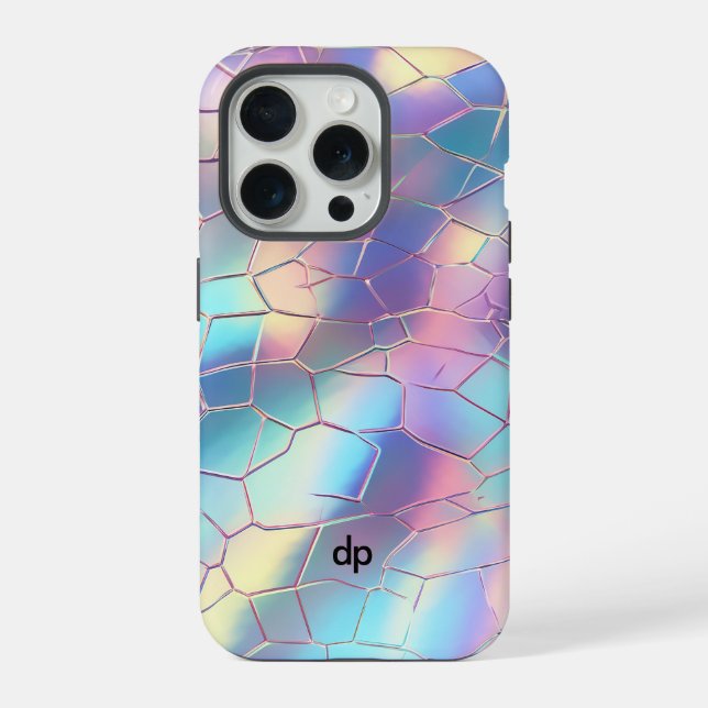 Holographic Foil Background Pattern Monogram iPhone Case (Back)