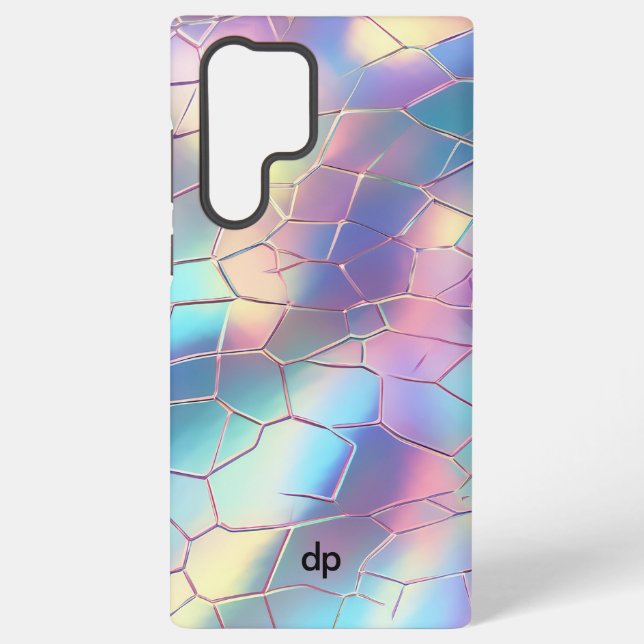 Holographic Foil Background Pattern Monogram Samsung Galaxy S22 Ultra Case (Back)
