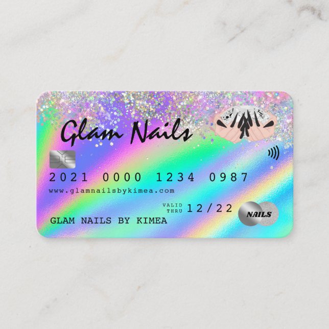 Holographic Foil & Glitter Nail Tech Credit Card (Front)