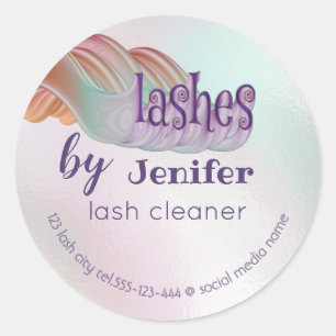 Holographic funky logo lash extension lash cleaner classic round sticker