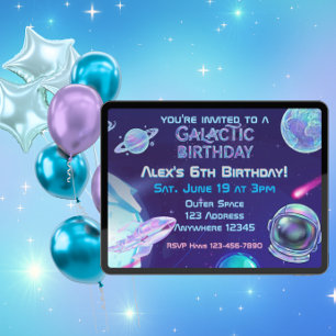 Holographic Galactic Space Birthday Invitation