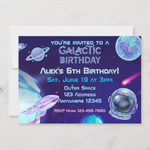 Holographic Galactic Space Birthday Invitation