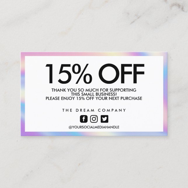 Holographic Geometric Discount Thank You Business Card (Front)