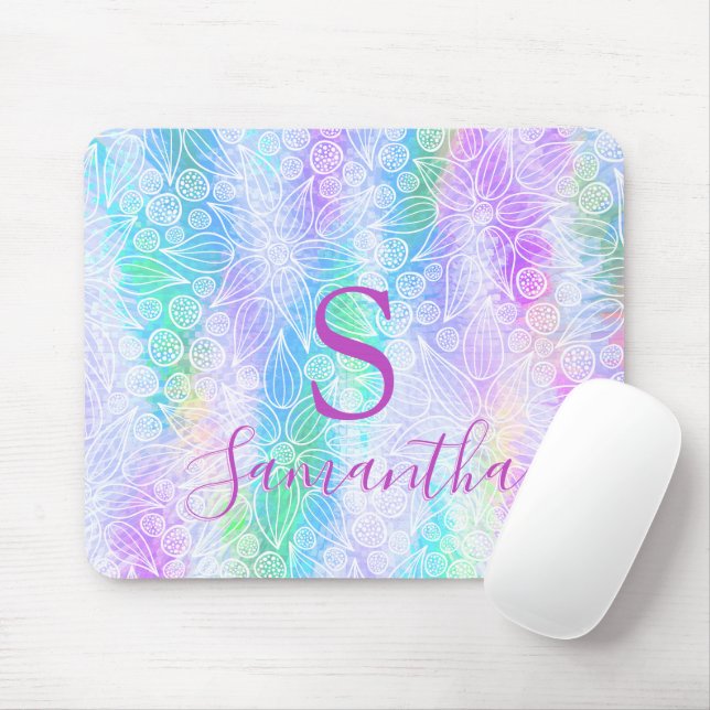 Holographic Girly Monogrammed Iridescent Mouse Mat (With Mouse)
