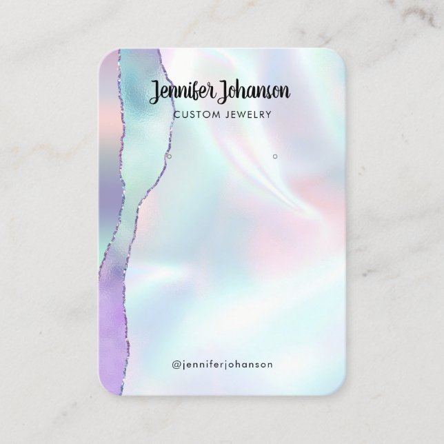 Holographic girly pink jewellery holder earrings business card (Front)