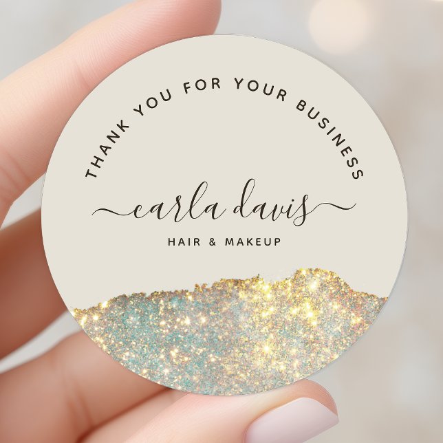 Holographic Glam Glitter Business Thank You Classic Round Sticker (Creator Uploaded)