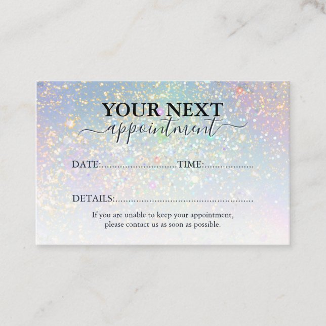 Holographic Glam Glitter Elegant Sparkles Beauty Appointment Card (Front)