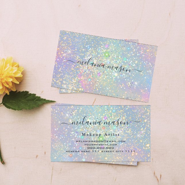 Holographic Glam Glitter Elegant Sparkles Beauty Business Card (Creator Uploaded)