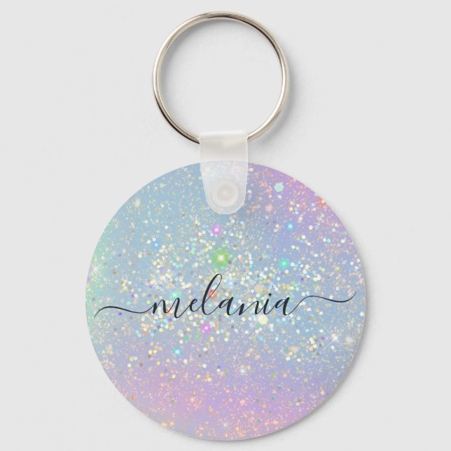 Holographic Glam Glitter Elegant Sparkles Key Ring (Front)