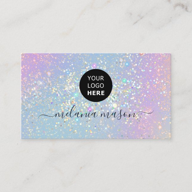 Holographic Glam Glitter Elegant Sparkles Logo Business Card (Front)