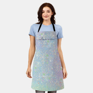 Holographic Glam Glitter Elegant Sparkles Monogram Apron