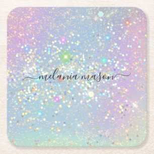 Holographic Glam Glitter Elegant Sparkles Square Paper Coaster