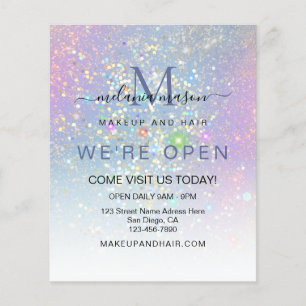 Holographic Glam Glitter Elegant We're Open Blue Flyer