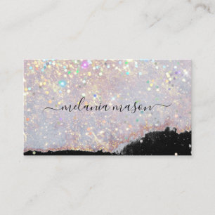 Holographic Glam Glitter Makeup Artist Black Chic Business Card