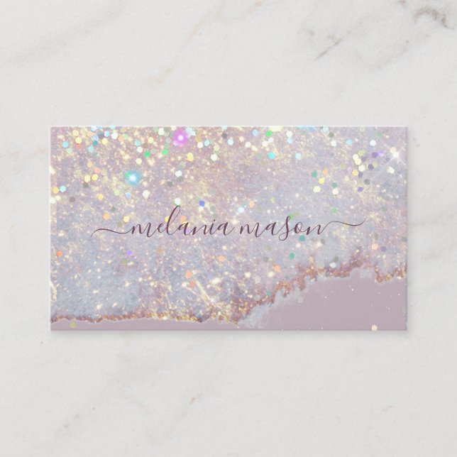 Holographic Glam Glitter Makeup Artist Purple Chic Business Card (Front)
