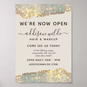 Holographic Glam Glitter Salon Business Opening Poster