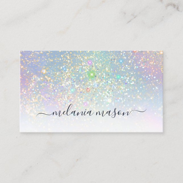 Holographic Glam Glitter Sparkles Elegant Beauty Business Card (Front)