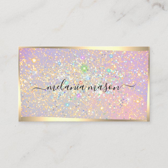 Holographic Glam Glitter Sparkles Gold Beauty Business Card (Front)