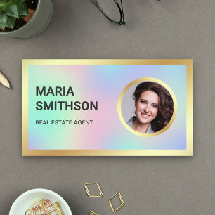 Holographic Glass Gold Photo Real Estate Agent Business Card