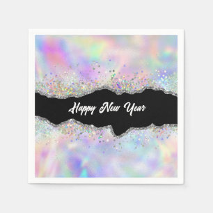 Holographic Glitter Agate Happy New Year Napkin