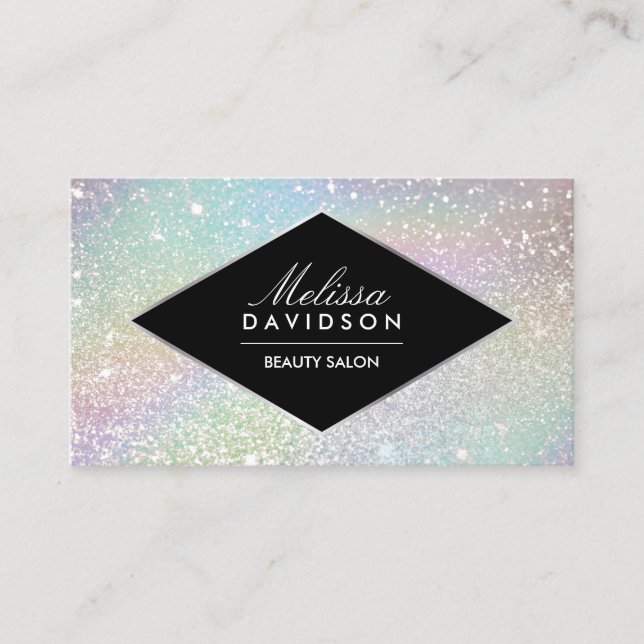Holographic Glitter and Glamour Beauty Business Card (Front)