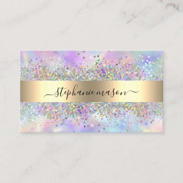 Holographic Glitter Beauty Salon Business Card (Front)