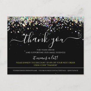 Holographic Glitter Black Elegant Thank You Card