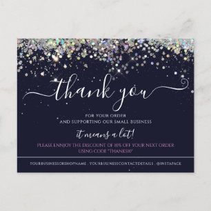 Holographic Glitter Blue Elegant Thank You Card