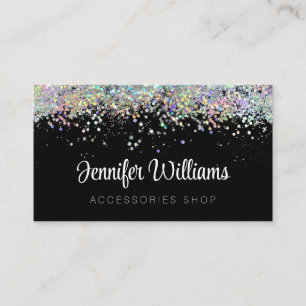 Holographic Glitter Custom Qr Code Black Business Card