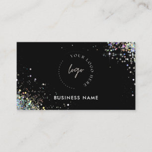 Holographic Glitter Custom QR Code & Logo Black  Business Card