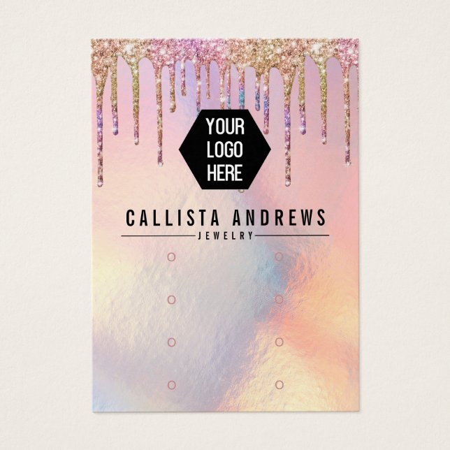 Holographic Glitter Drip Logo Earring Display Card (Front)