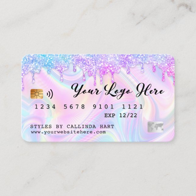 Holographic Glitter Drip VIP Loyalty Credit Style  Business Card (Front)