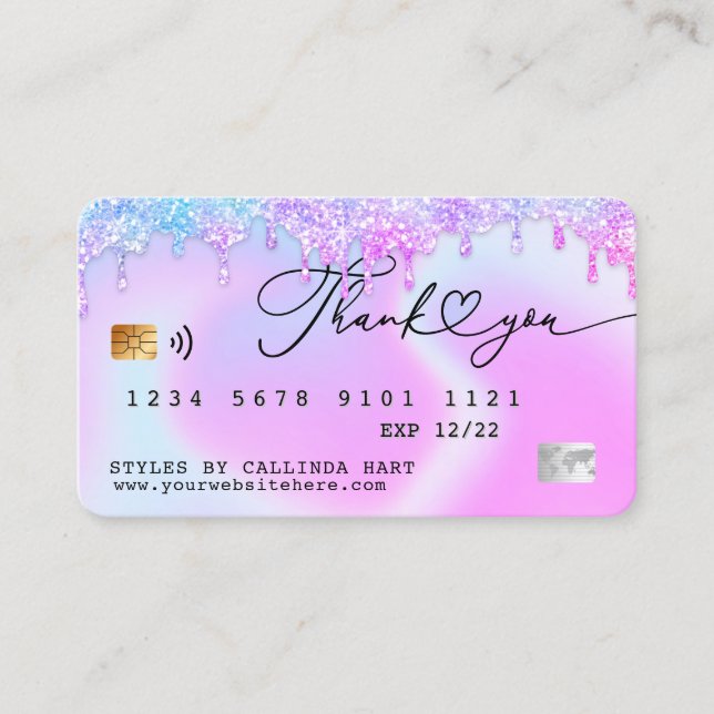 Holographic Glitter Drip VIP Loyalty Credit Style  Business Card (Front)