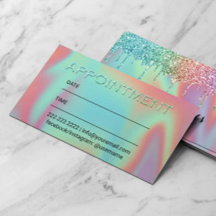 Holographic Glitter Drips Beauty Salon Appointment Card