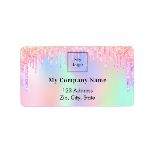 Holographic glitter drips business return address label