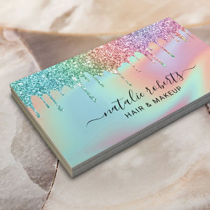 Holographic Glitter Drips Makeup Artist Hair Salon Business Card