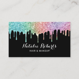 Holographic Glitter Drips Makeup Artist Salon Business Card
