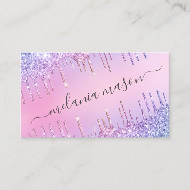 Holographic Glitter Drips Makeup Artist Salon Chic Business Card (Front)
