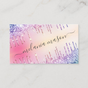 Holographic Glitter Drips Makeup Artist Salon Pink Business Card