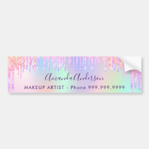 Holographic glitter drips pink purple beauty salon bumper sticker