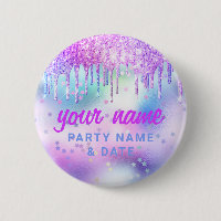 Holographic Glitter Drips Purple Party Name Favour