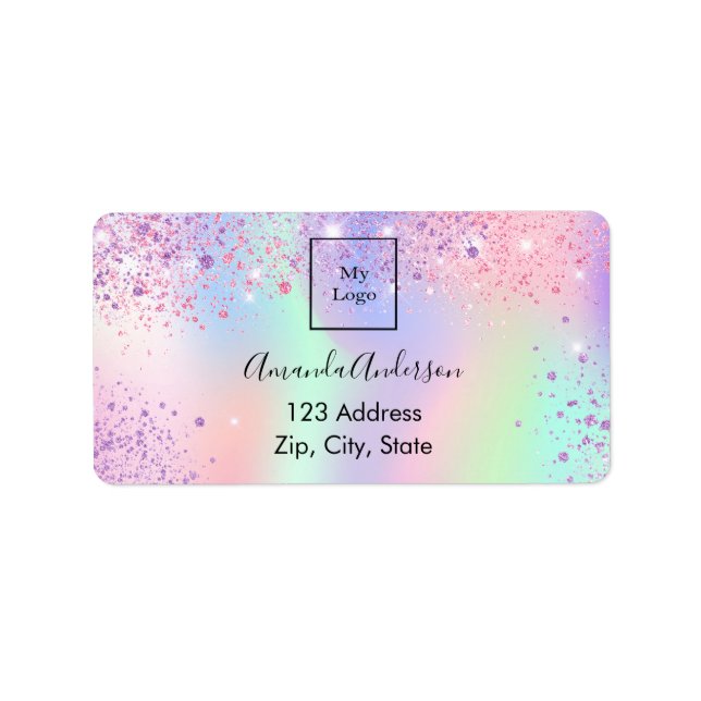 Holographic glitter dust business return address label (Front)