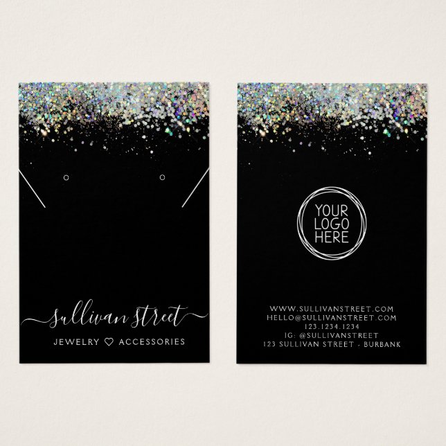 Holographic Glitter Earrings Necklace Display Card (Front & Back)