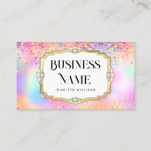 Holographic Glitter Gold Pastel Elegant Pink Business Card