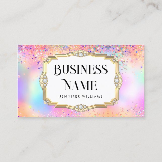 Holographic Glitter Gold Pastel Elegant Pink Business Card (Front)
