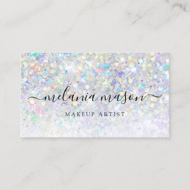 Holographic Glitter Makeup Artist Beauty Modern Business Card (Front)