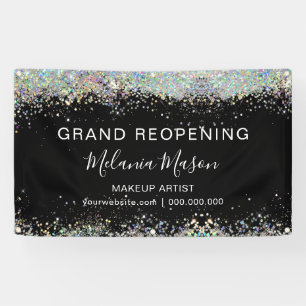 Holographic Glitter Makeup Artist Black Elegant Banner