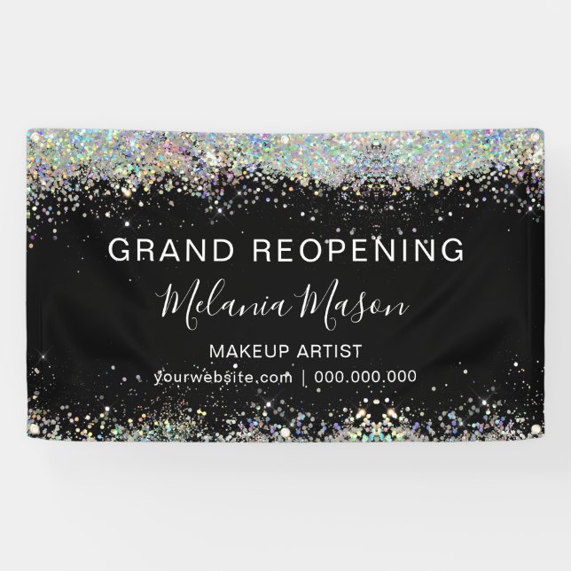 Holographic Glitter Makeup Artist Black Elegant Banner (Horizontal)